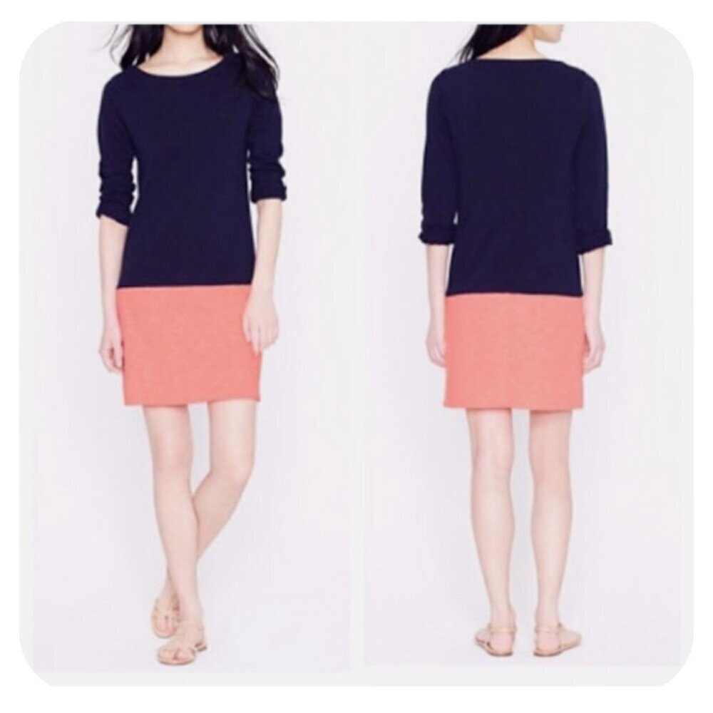 J.Crew Maritime Colorblock Shift Dress in Navy Blue n Bright Melon Women's Sz Sm